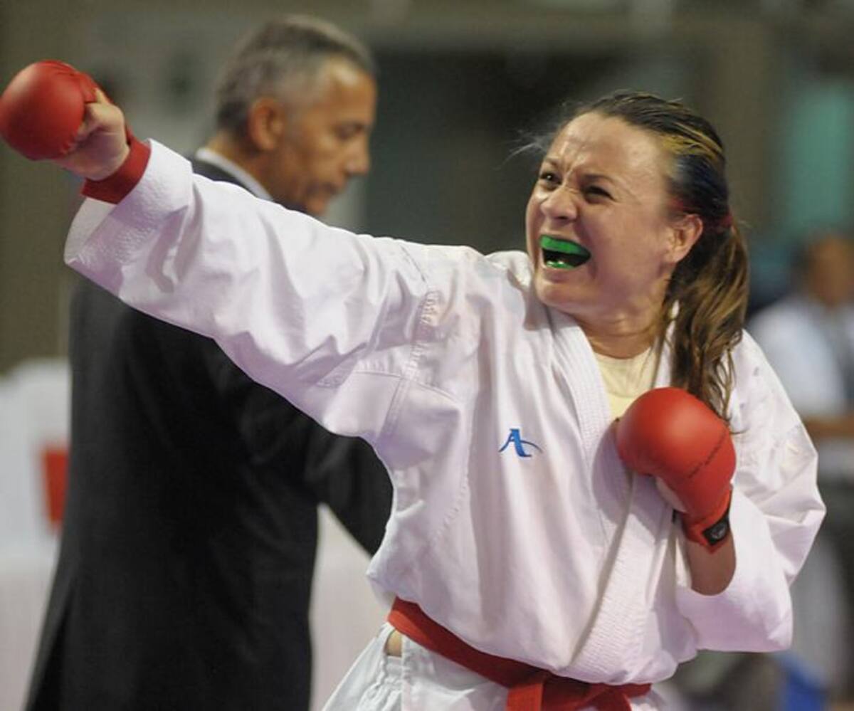 La karateca colombiana Lina Marcela Gómez Álzate ganó medalla de oro en la categoría 61 kilos kumite femenino de los Juego Mundiales Cali 2013. COLPRENSA
