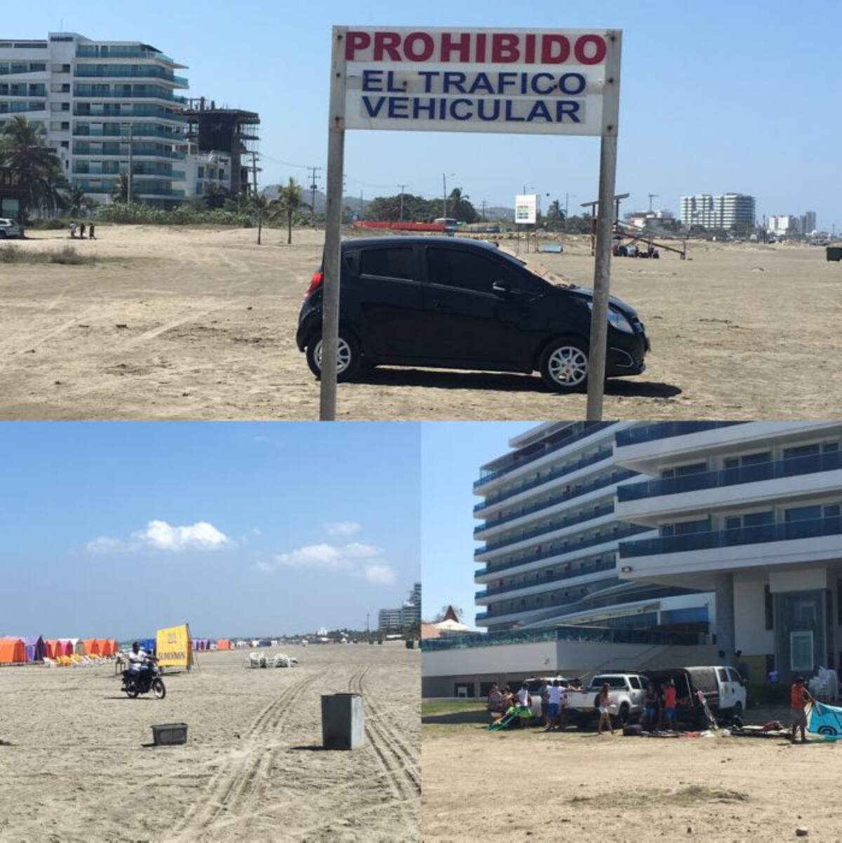 La ministra publicó este collage de fotos, mostrando el vehículo en zona prohibida. Cortesia.