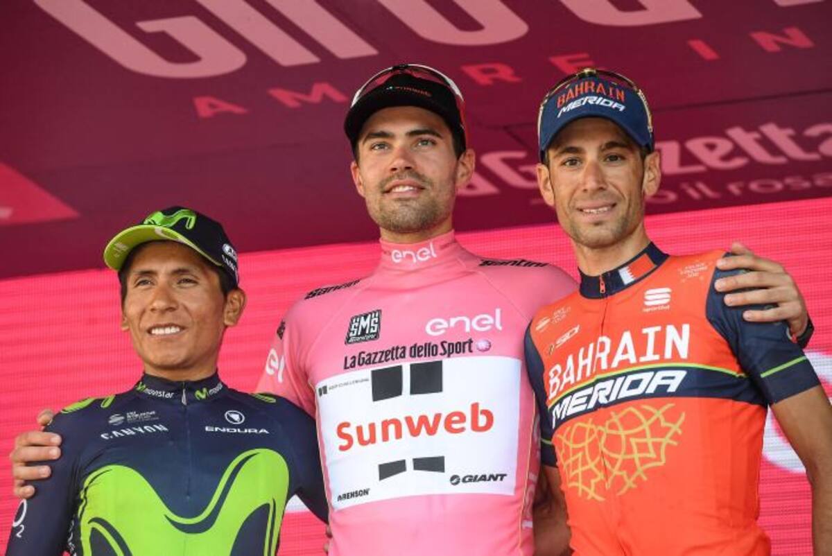 Dumoulin, Nairo y Nibali integraron el podio del Giro de Italia. EFE ALESSANDRO DI MEO