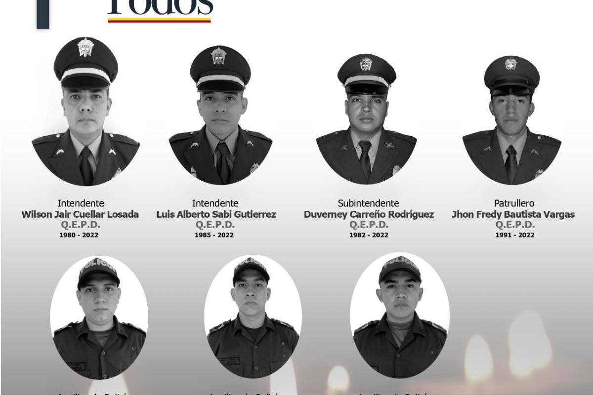 Identifican a los 7 policías asesinados en Neiva, Huila