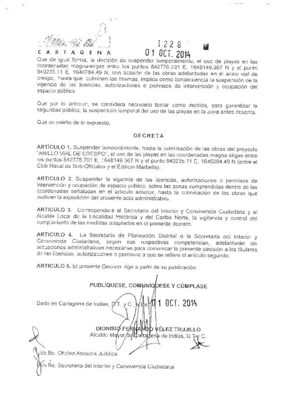 Decreto expedido por la Alcaldía. Página 3.