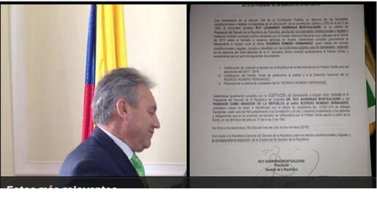 Rodrigo Romero ocupará la curul de la senadora Gilma Jiménez. TOMAD DE TWITTER