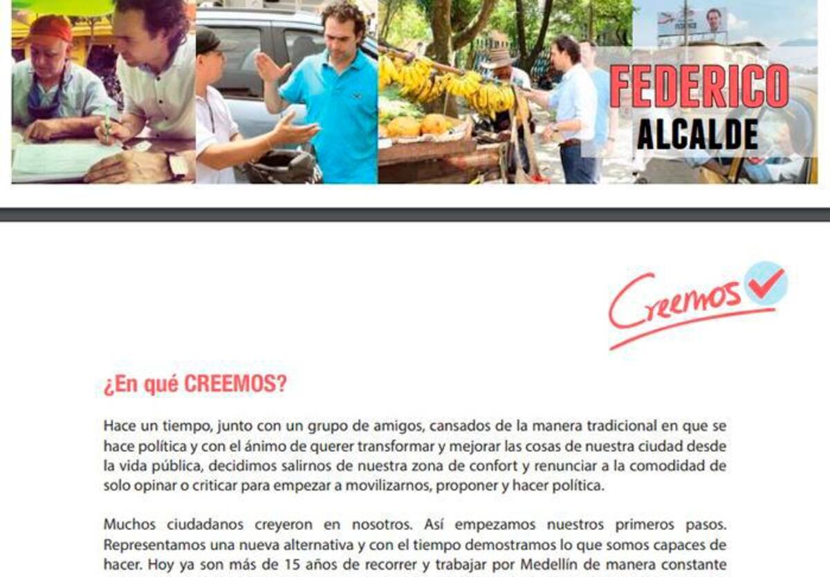 Imagen del programa de Gobierno del alcalde de Medellín, Federico Guitiérrez.
