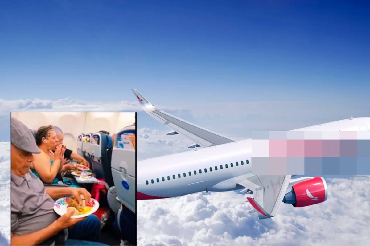 Video: familia, sin pena, saca olla y reparte comida en pleno vuelo