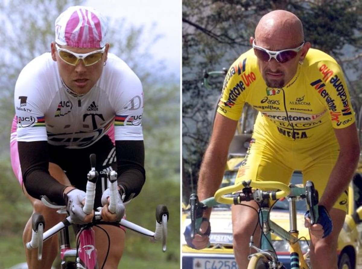 Marco Pantani y el alemán Jan Ullrich, cabeza del tour de 1998.