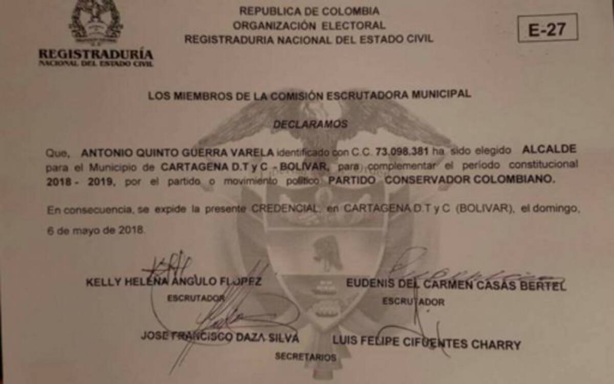 La credencial de Antonio Quinto Guerra.