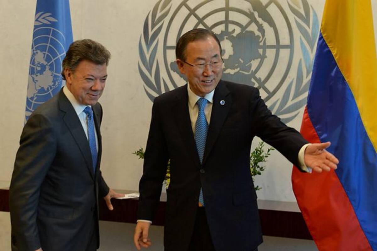 El Presidente de Colombia, Juan Manuel Santos y el Secretario General de la ONU, Ban Ki-moon. COLPRENSA