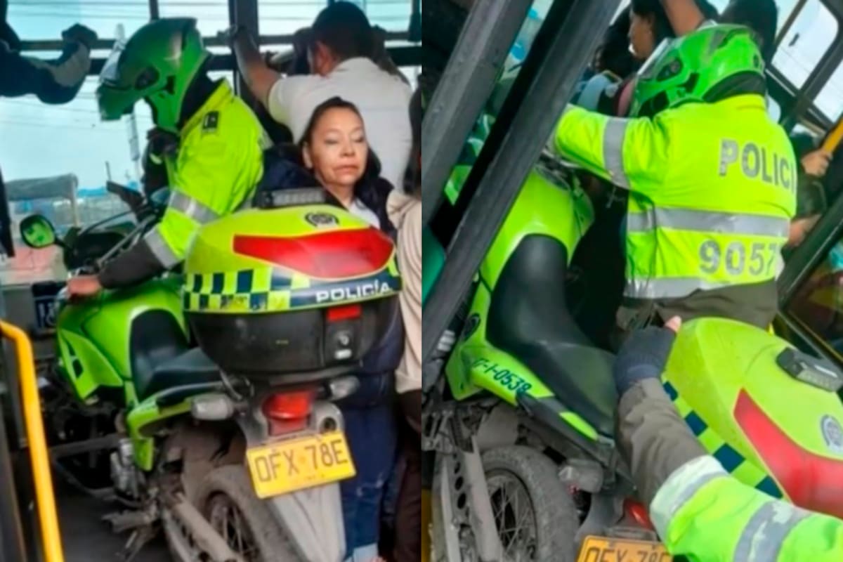 ¡El colmo! Policía subió a bus de Transmilenio con su moto
