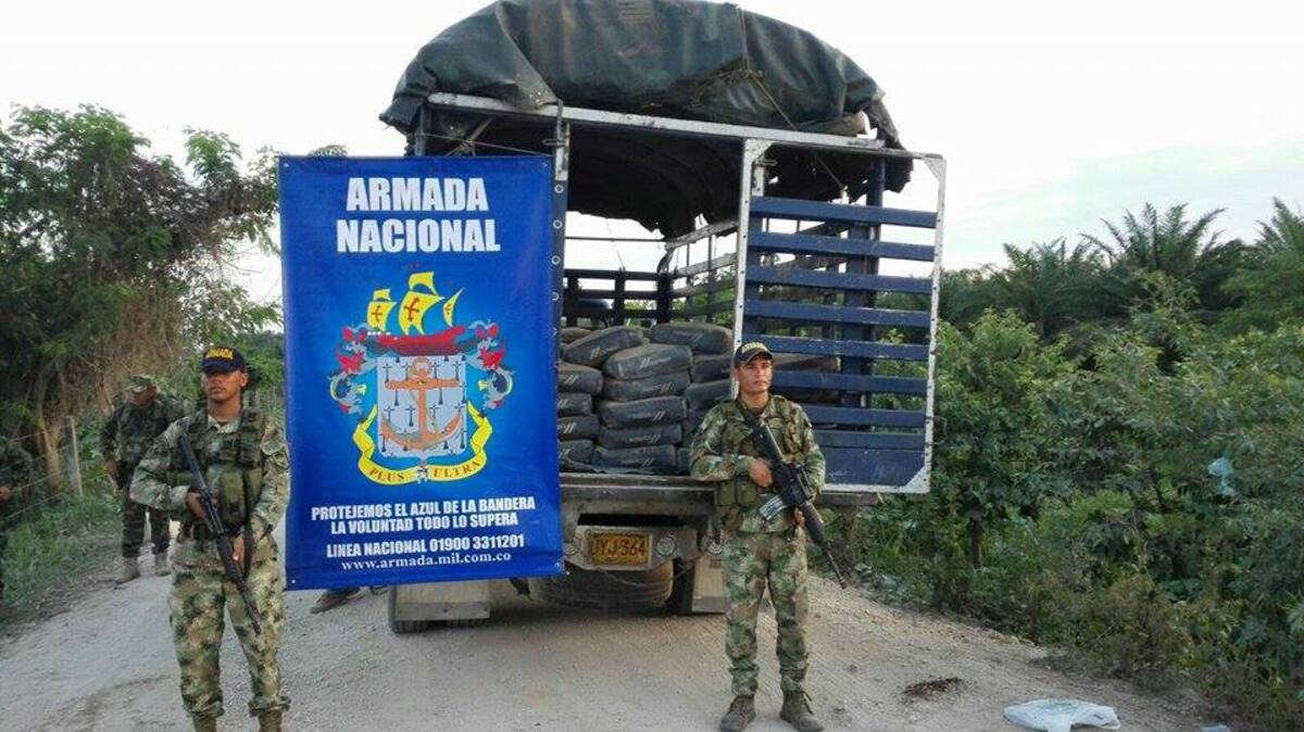 El cemento incautado por la Armada Nacional se encontraba en 160 bultos de 50 kilogramos cada uno. Cortesía