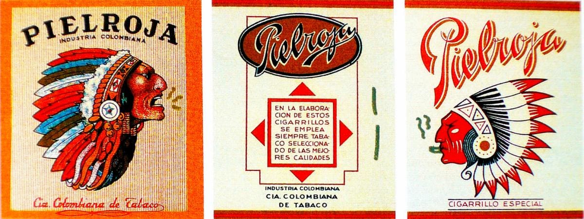 Algunos de los logos que tuvo la marca de cigarrillos a lo largo de los años. En esencia fue la representación de un indio de los pueblos indígenas de América.