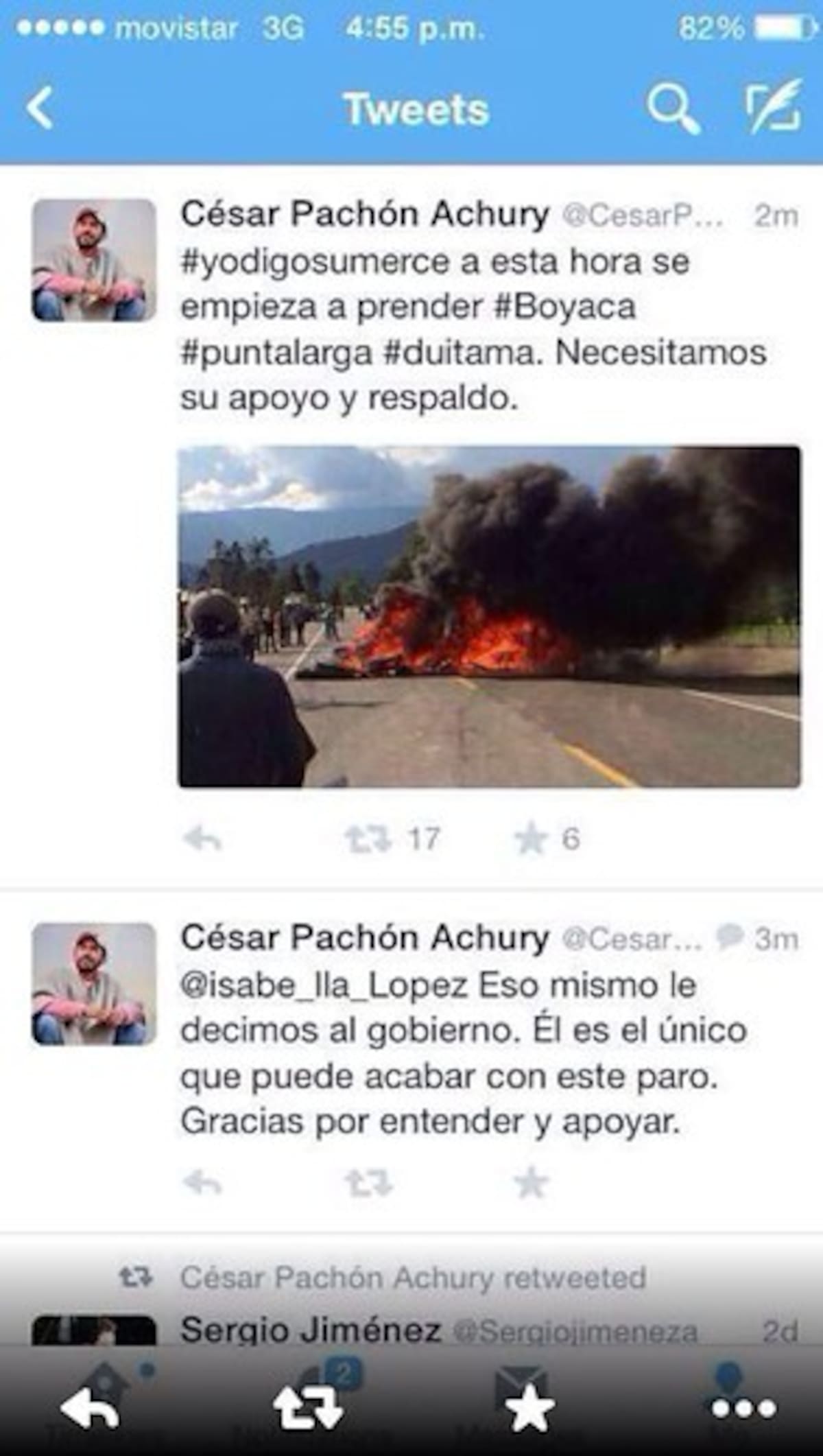 Este fue el trino que desató la suspensión temporal de las negociaciones entre el Gobierno y los líderes campesinos, el cual fue publicado por César Pachón. COLPRENSA