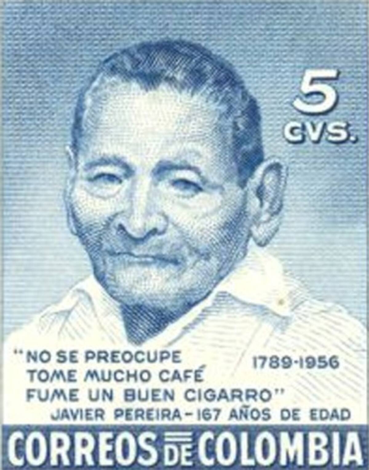 Javier Pereira, el hombre más viejo del mundo, en las estampillas del correo.