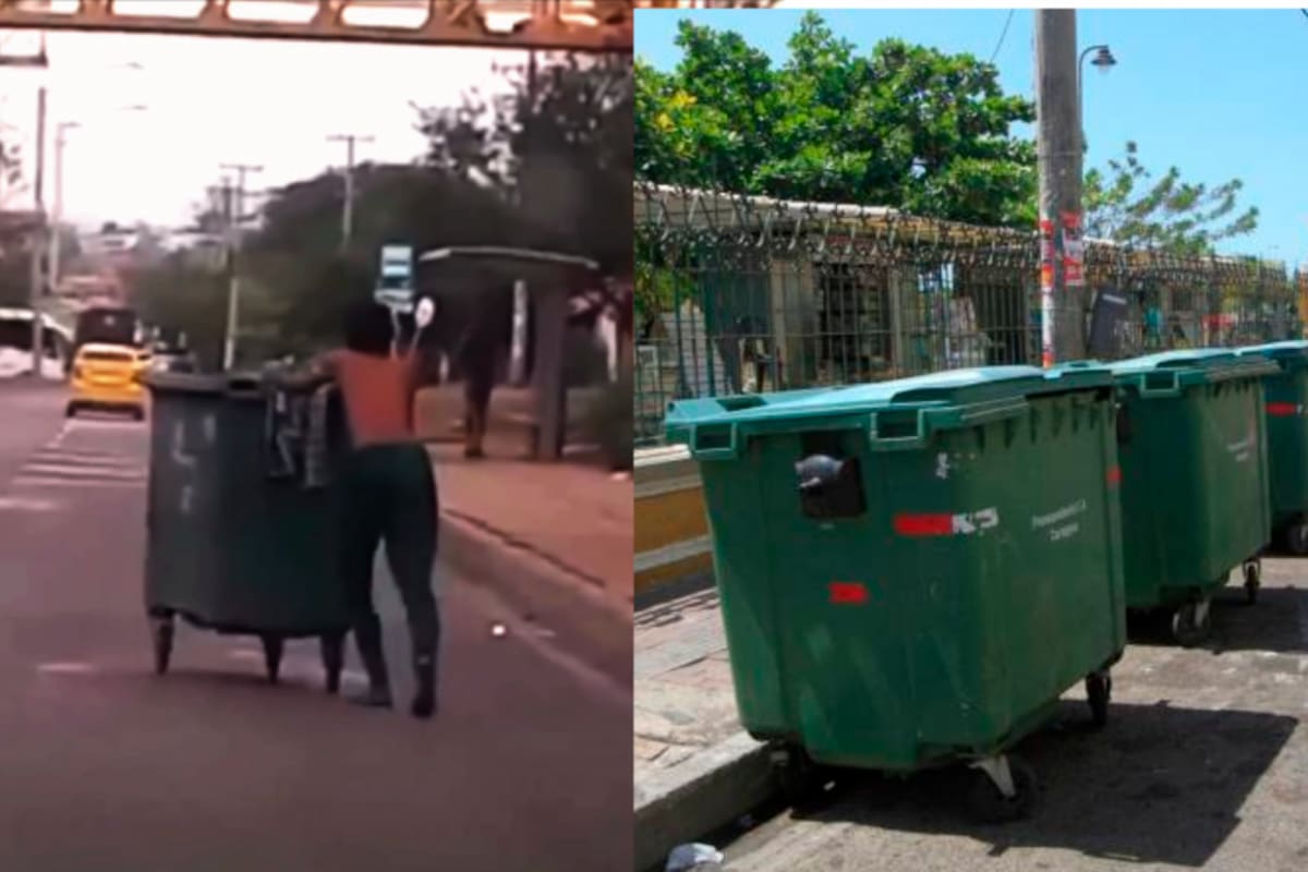 Video: Habitante de la calle “paseó” contenedor de $1 millón que habría robado