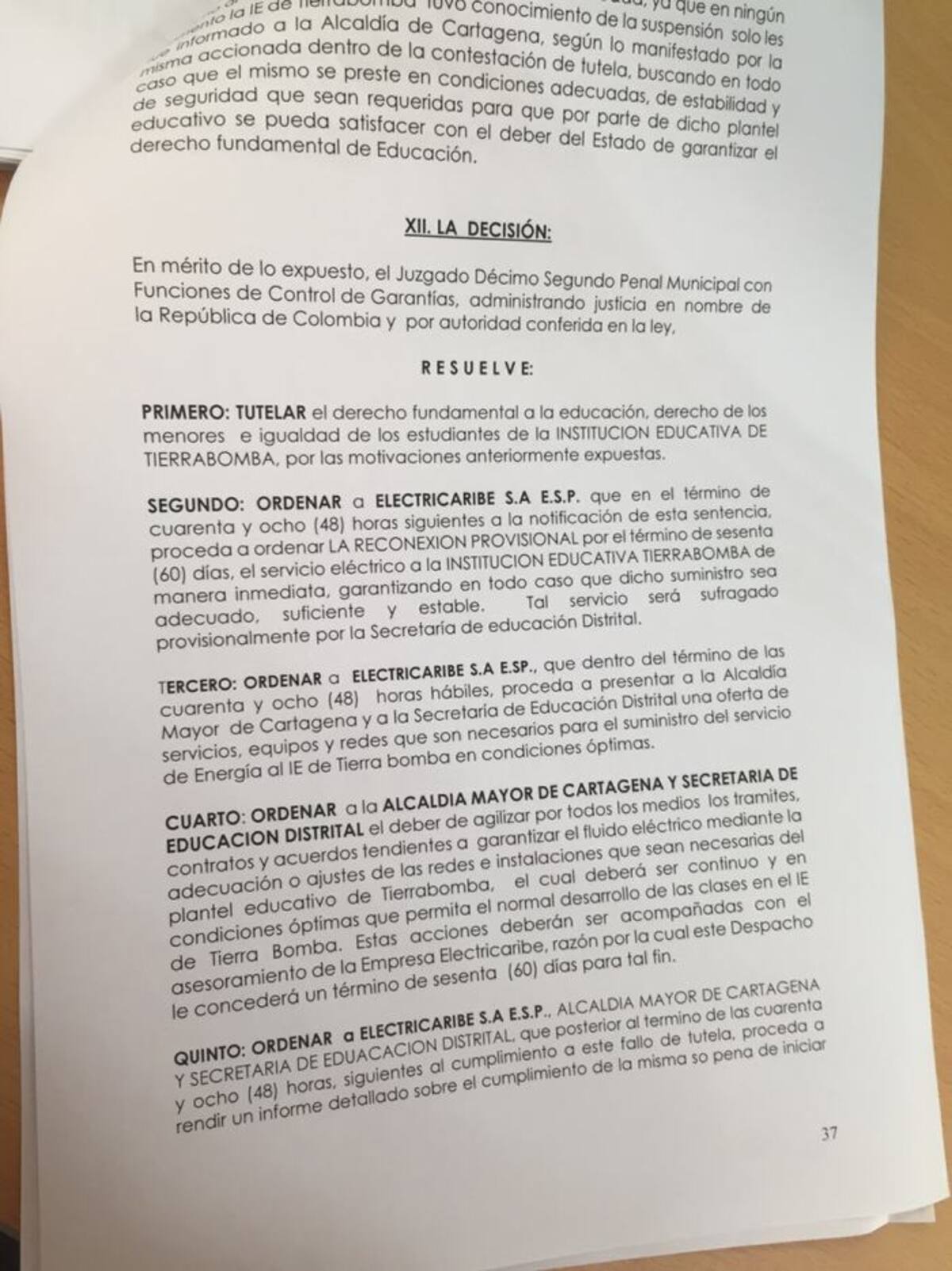 Fallo del Juez. CORTESÍA