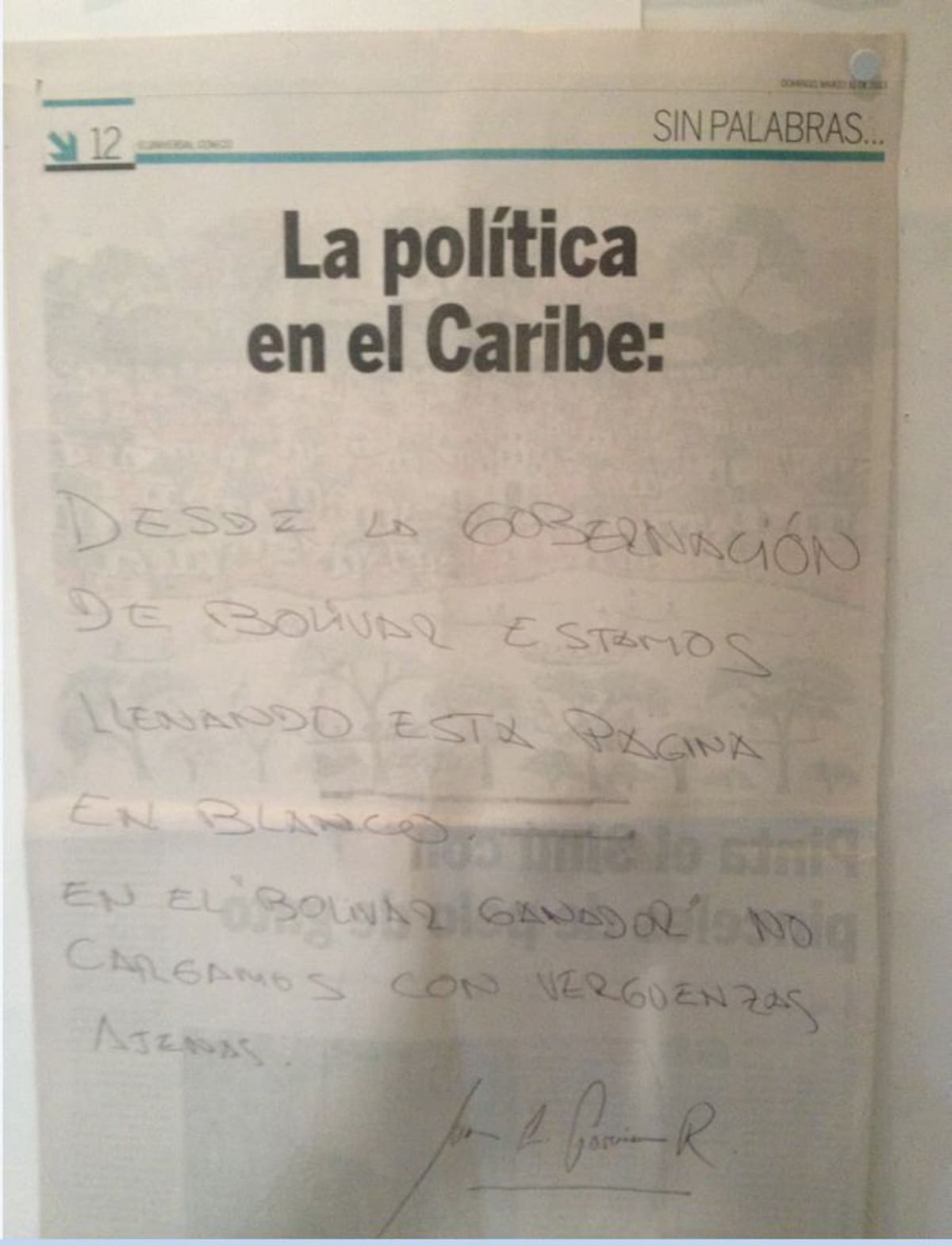Opinión del Gobernador Gossaín CORTESÍA