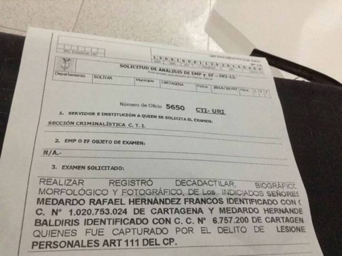 La Policía acusó a Medardo Hernández del delito de lesiones personales. Cortesía