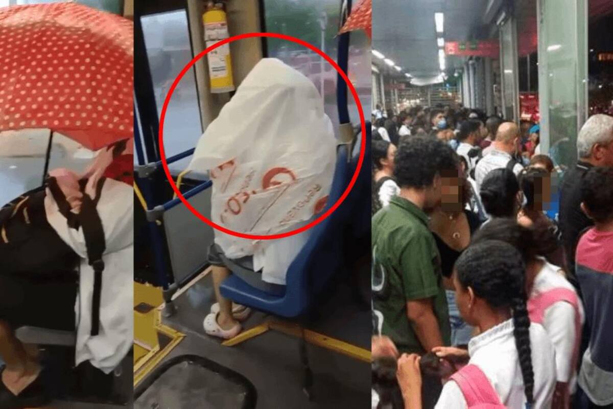 Goteras en bus de Transcaribe: pasajeros usan paraguas para no mojarse