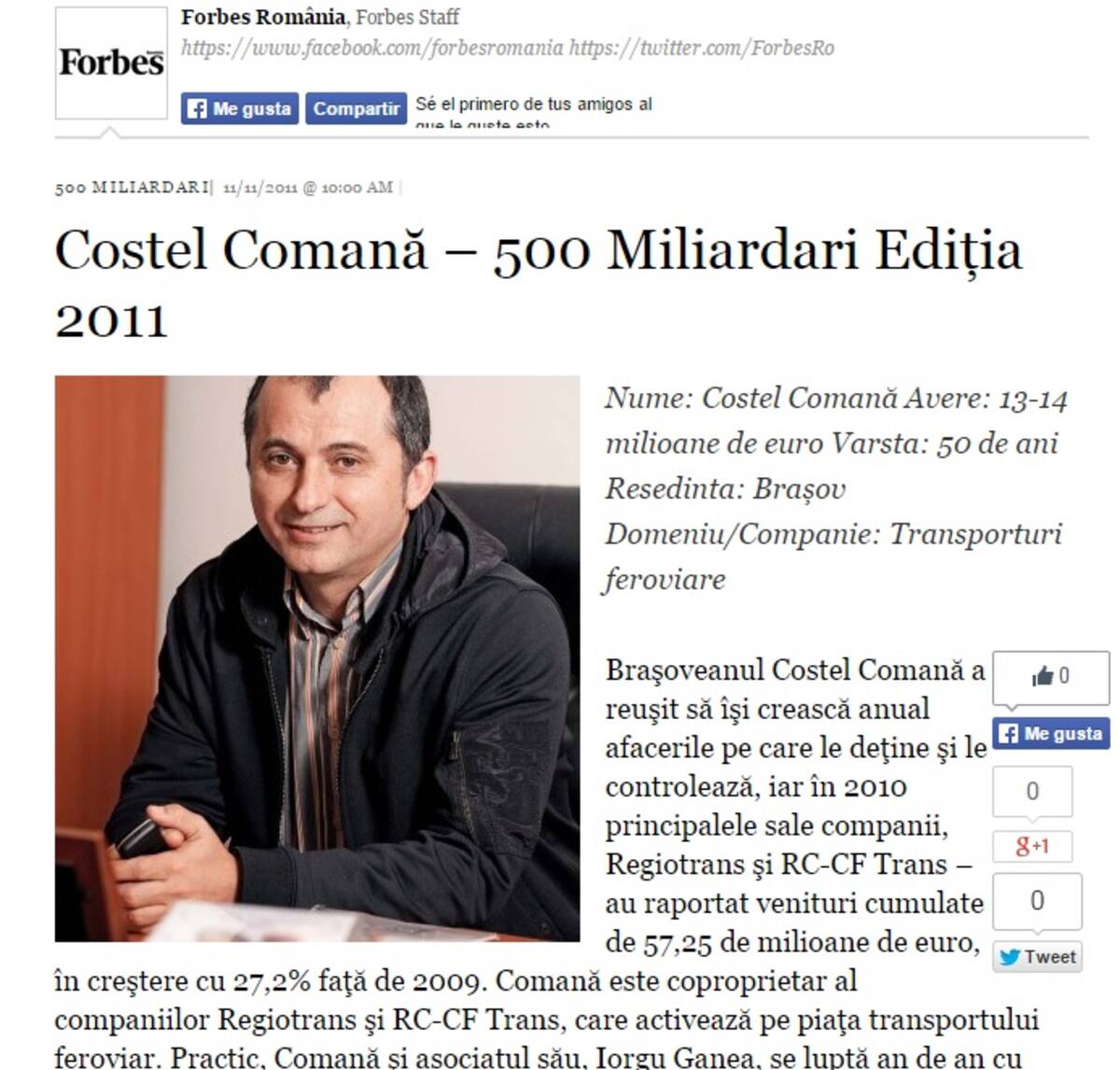 Costel Comana en Forbes. CORTESÍA FORBES