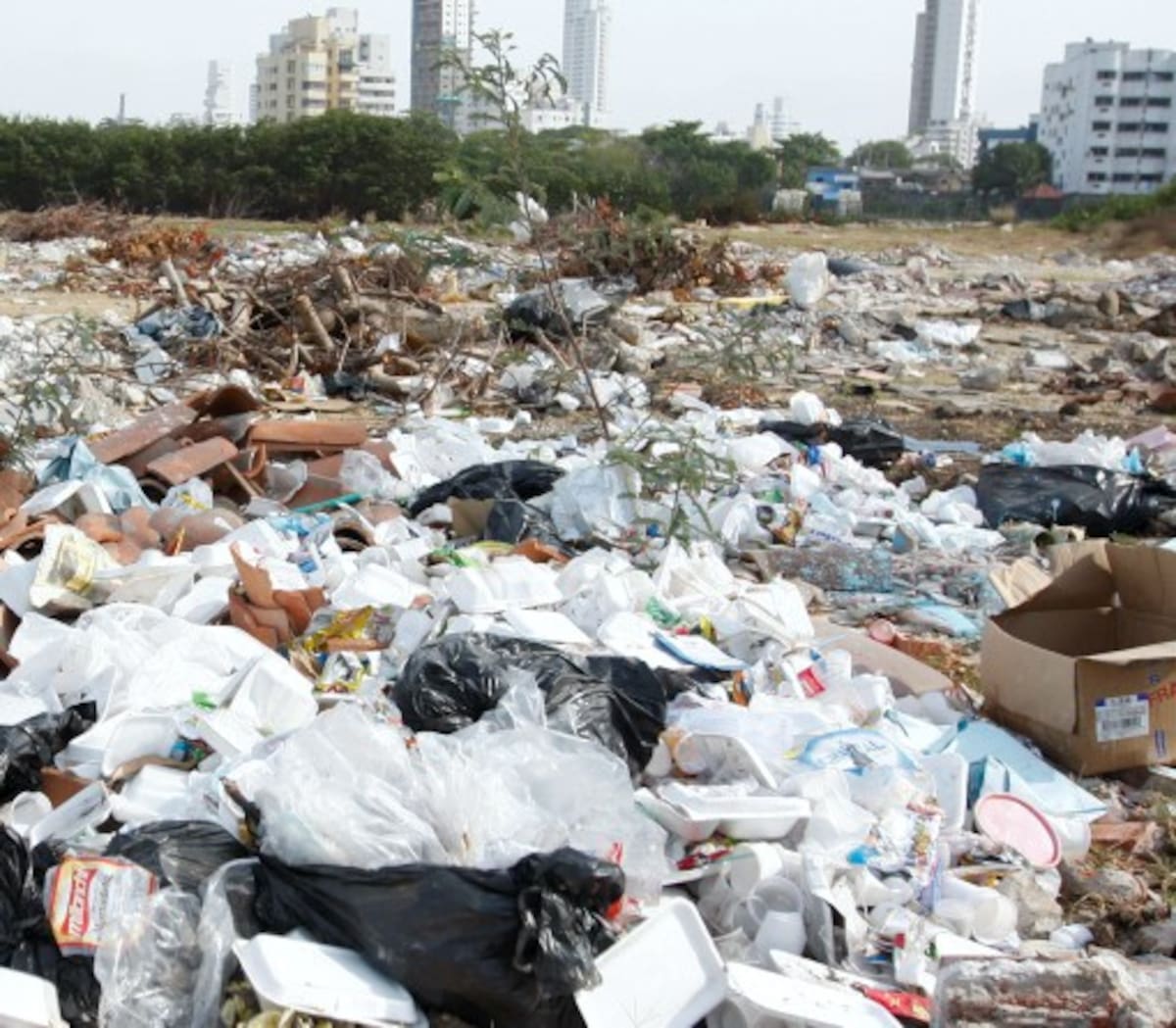 El lote de la Avenida del Lago, que antes era un cuerpo de agua ha sido rellenado con basura, podas y escom-bros. Oscar Díaz
