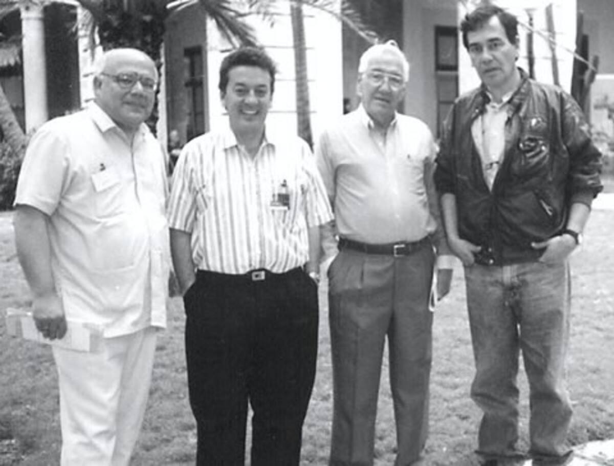 Alberto Duque López, a la izquierda, Gonzalo Restrepo, Víctor Nieto Núñez y Eliseo Subiela.