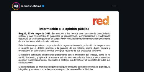 Red+ Noticias separó temporalmente a director por investigación sobre acoso