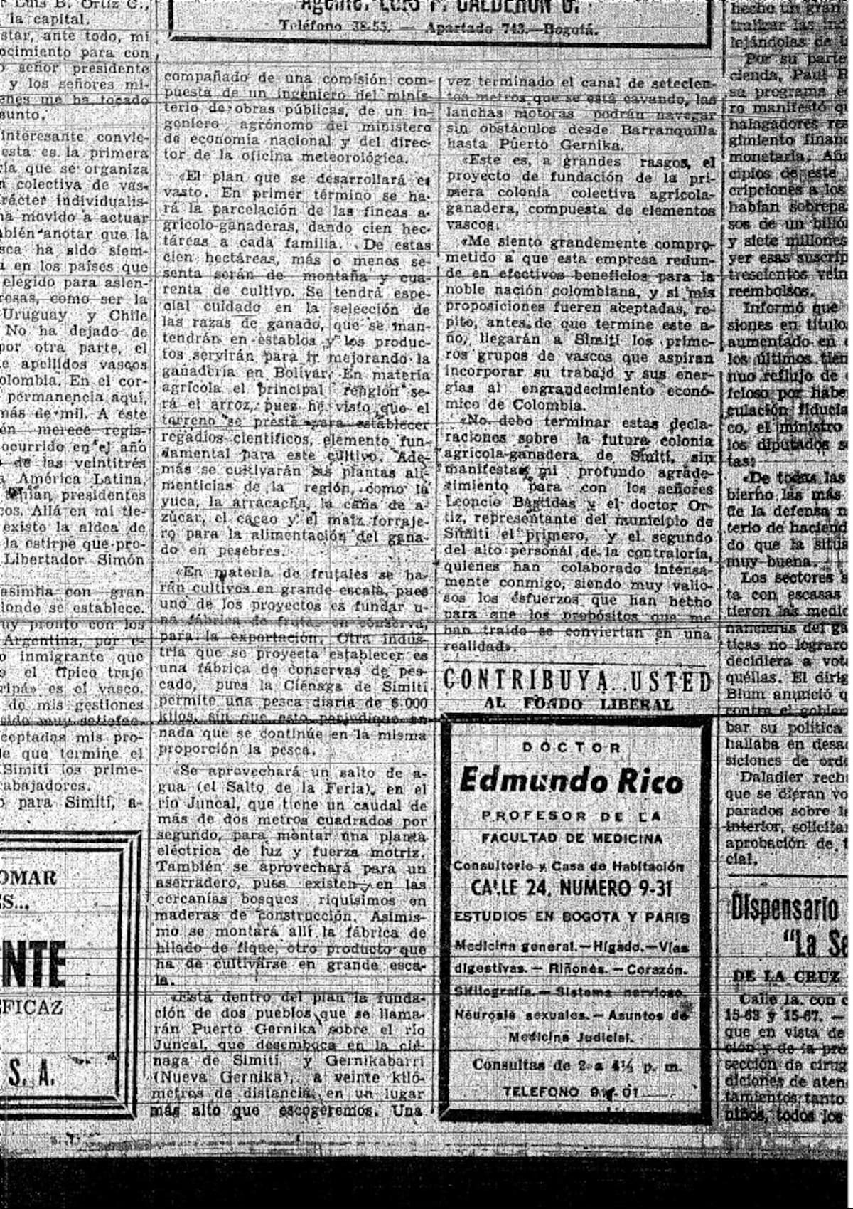 Declaraciones de Gabino Zarrandicoechea a El Tiempo de Bogotá.