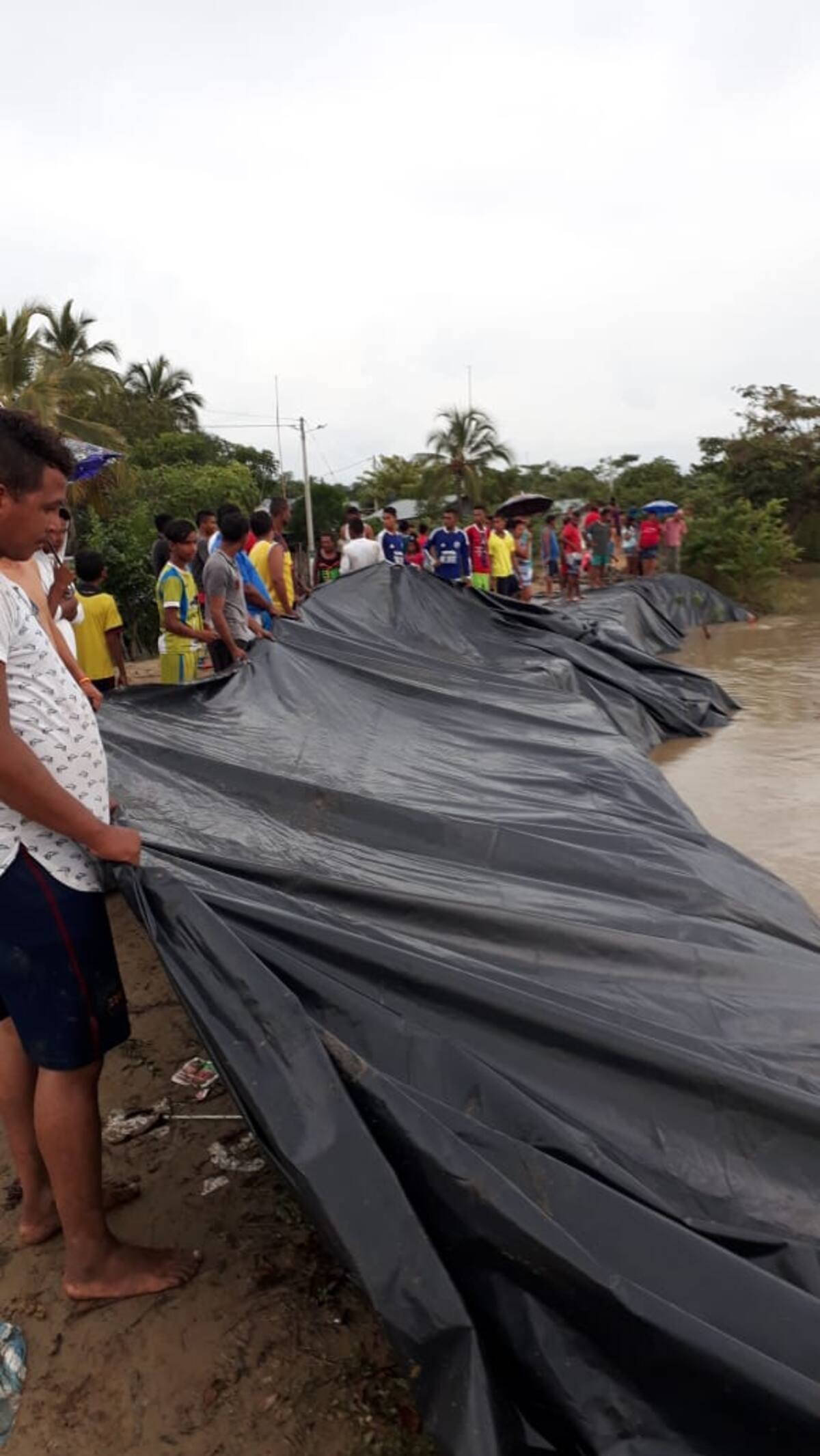 En los corregimientos de Achí refuerzan las murallas con sacos de arena y plásticos para evitar la erosión.