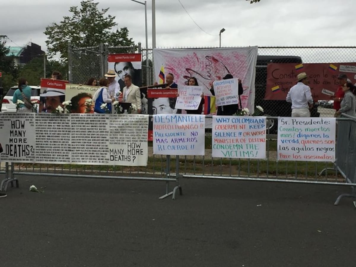 Protesta de colombianos en Nueva York por crímenes de líderes políticos y sociales. Colprensa
