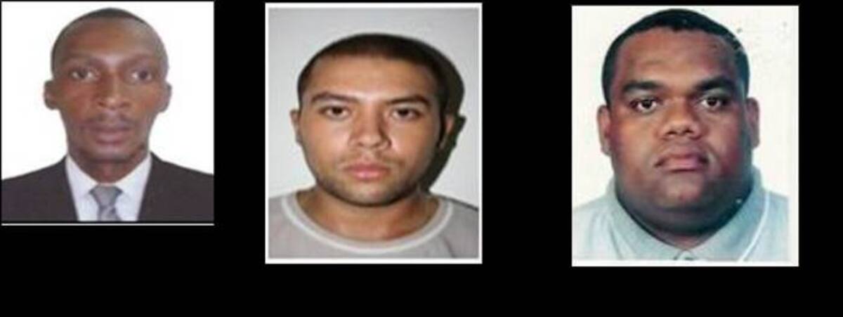 De izquierda a derecha: Dionisio Antonio Miranda, alias Dionisio, Edward Alejandro Lopera Ospina, alias Edwar y Carlos Javier Guerra Bru, alias gordo Maza. Cortesia MECAR