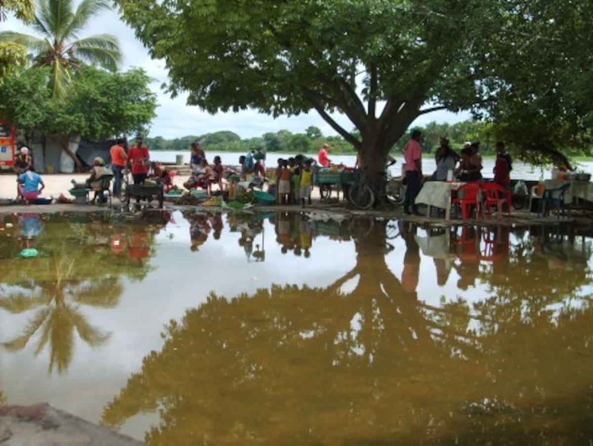 El agua del Brazo Mompox, del Río Magdalena, ha penetrado a calle de La Albarrada-