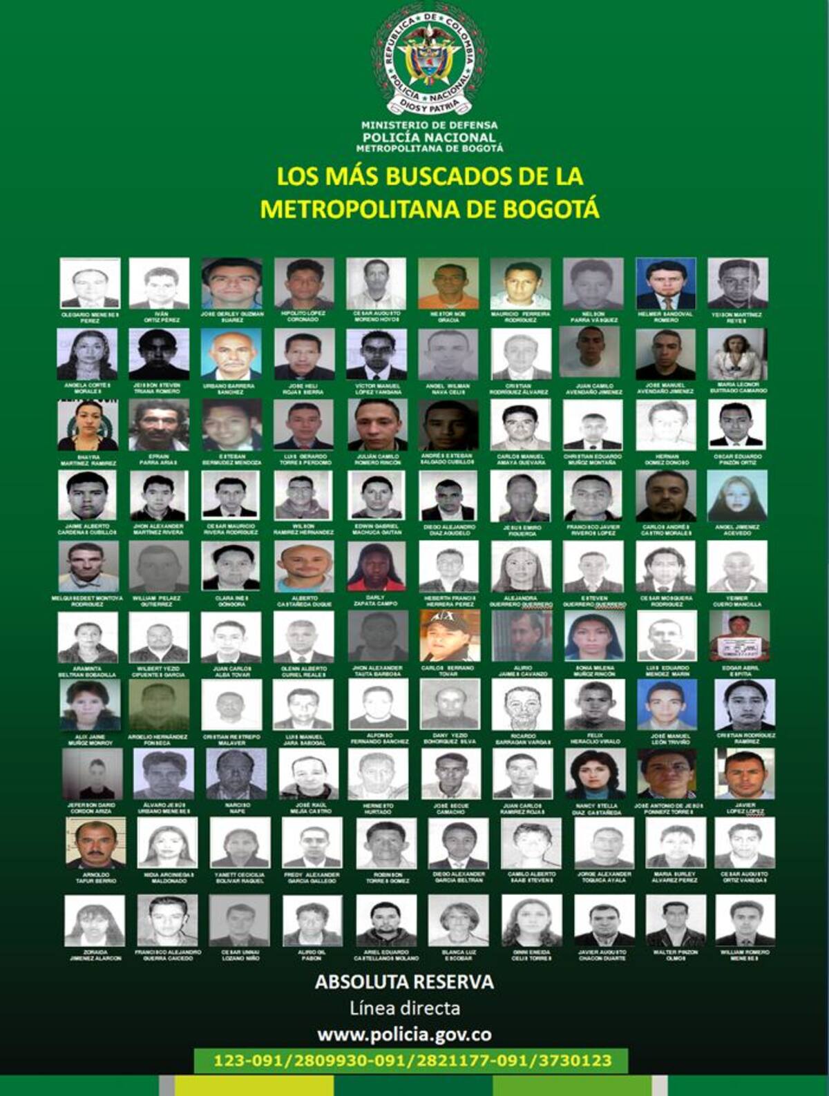 Cartel de los más buscados en Bogotá. Cortesia