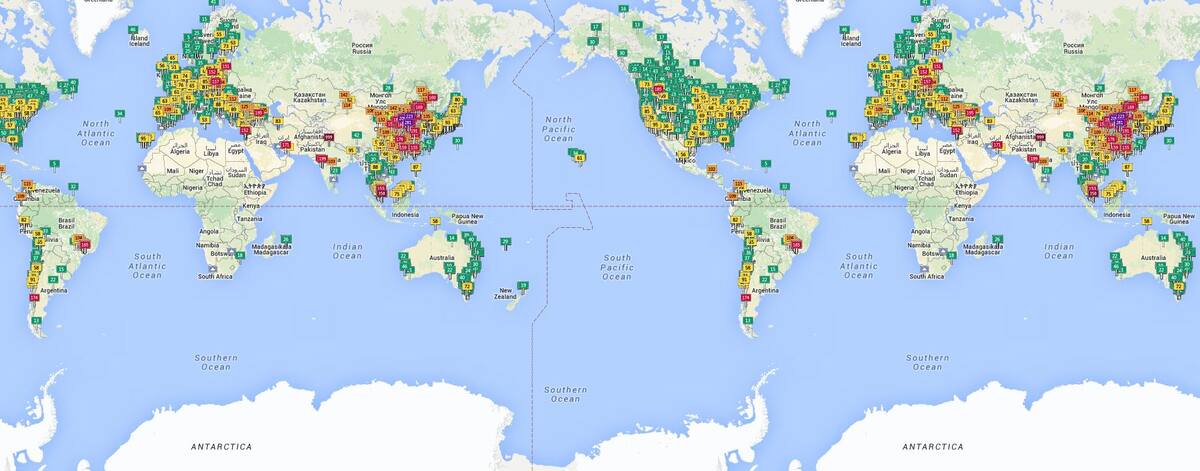 El mapa muestra la contaminación en el aire en el mundo. CAPTURA DE PANTALLA