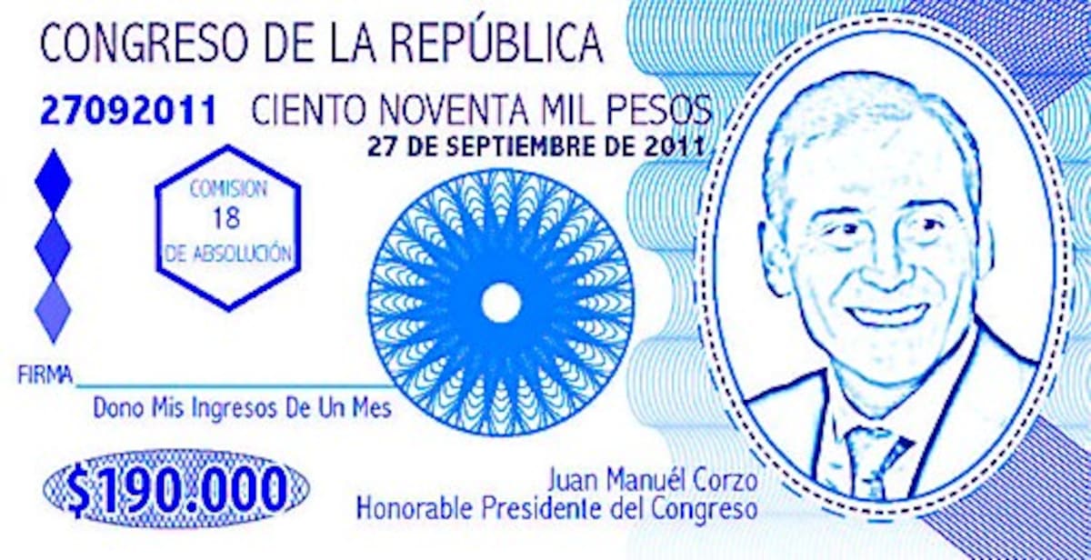 En campaña del Corzotón se recolectarán estos billetes simbólicos, para regalarle "un mes de ingresos" a un congresista pobre. CORTESÍA