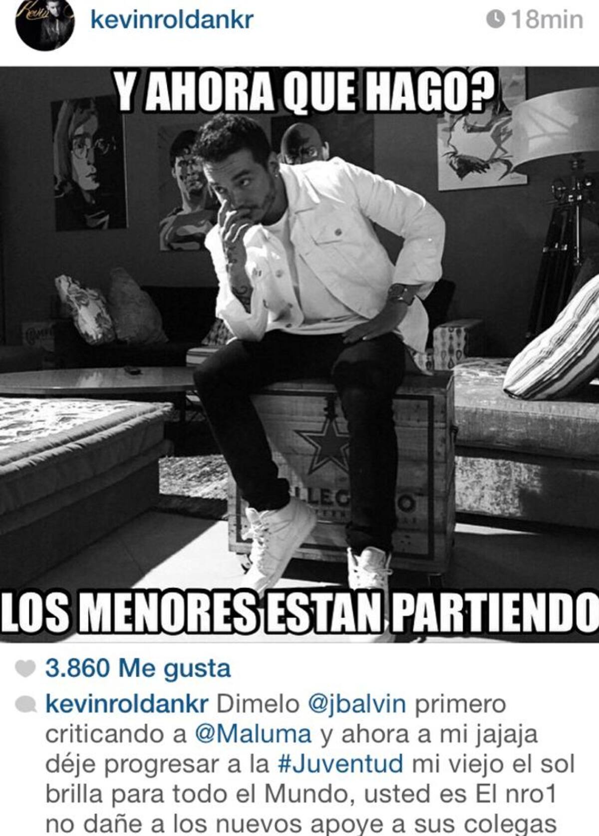 Roldán prefirió borrar los memes. Instagram de Kevin Roldán.