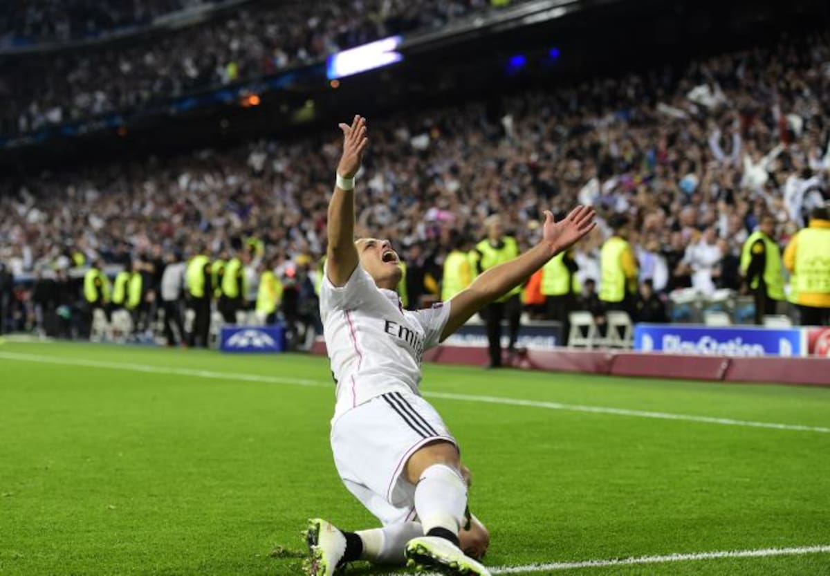 Chicharito celebra su gol ante el Atlético de Madrid. AFP PIERRE-PHILIPPE MARCOU