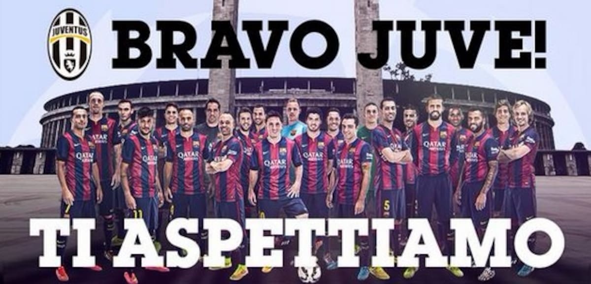 Barcelona felicitó a la Juventus. Tomado de Twitter. @FCBarcelona