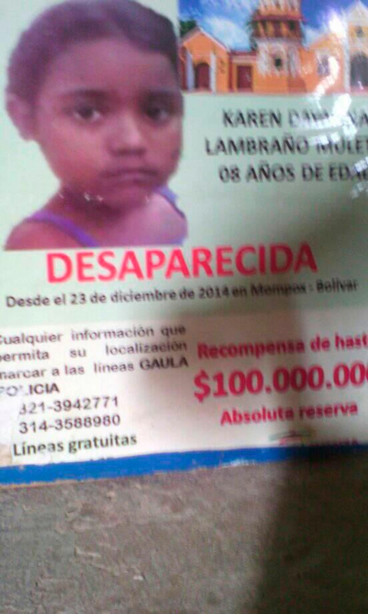 Karen Dayana Lambraño, desaparecida.