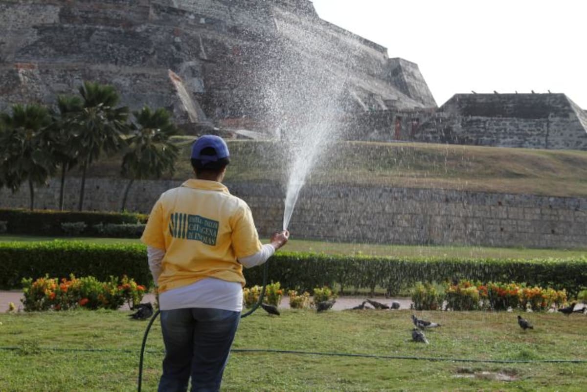 Día de por medio, El Castillo San Felipe gasta durante una hora y media unos 30 metros cúbicos en la jornada de riego. //Julio Castaño.