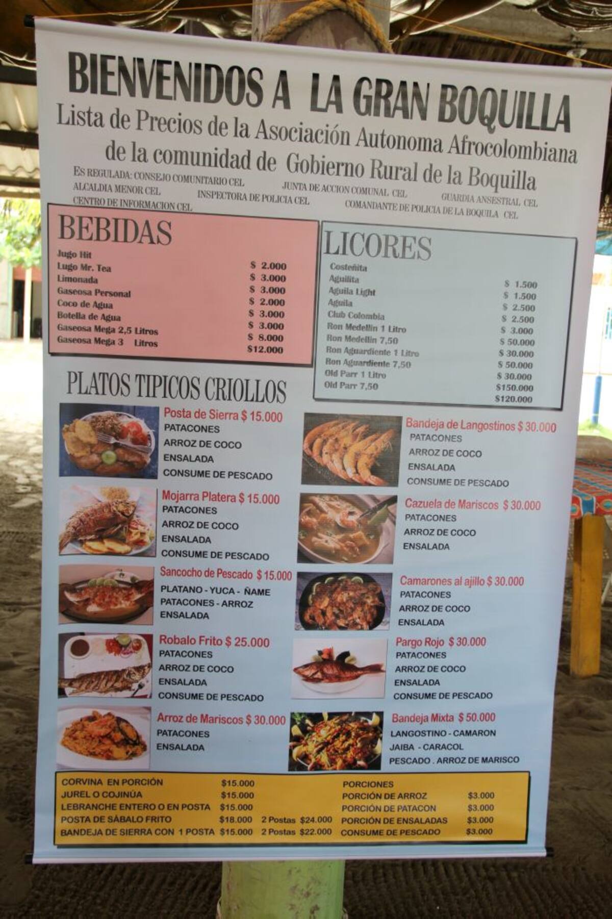 Los pendones con la lista de precios están ubicados a la entrada de cada restaurante. //Zenia Valdelamar