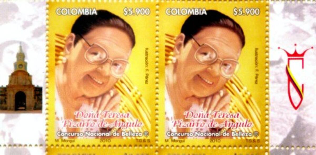Estampilla en homenaje a Teresa Pizarro de Angulo, creadora del Concurso Nacional de Belleza.