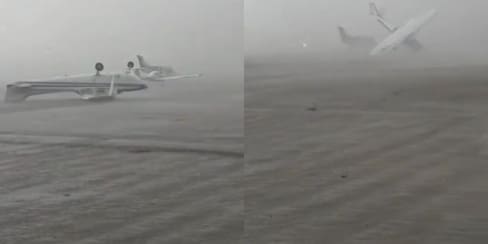 Video: vientos de hasta 130 km/h arrastran avionetas en aeropuerto de Forlí, Italia