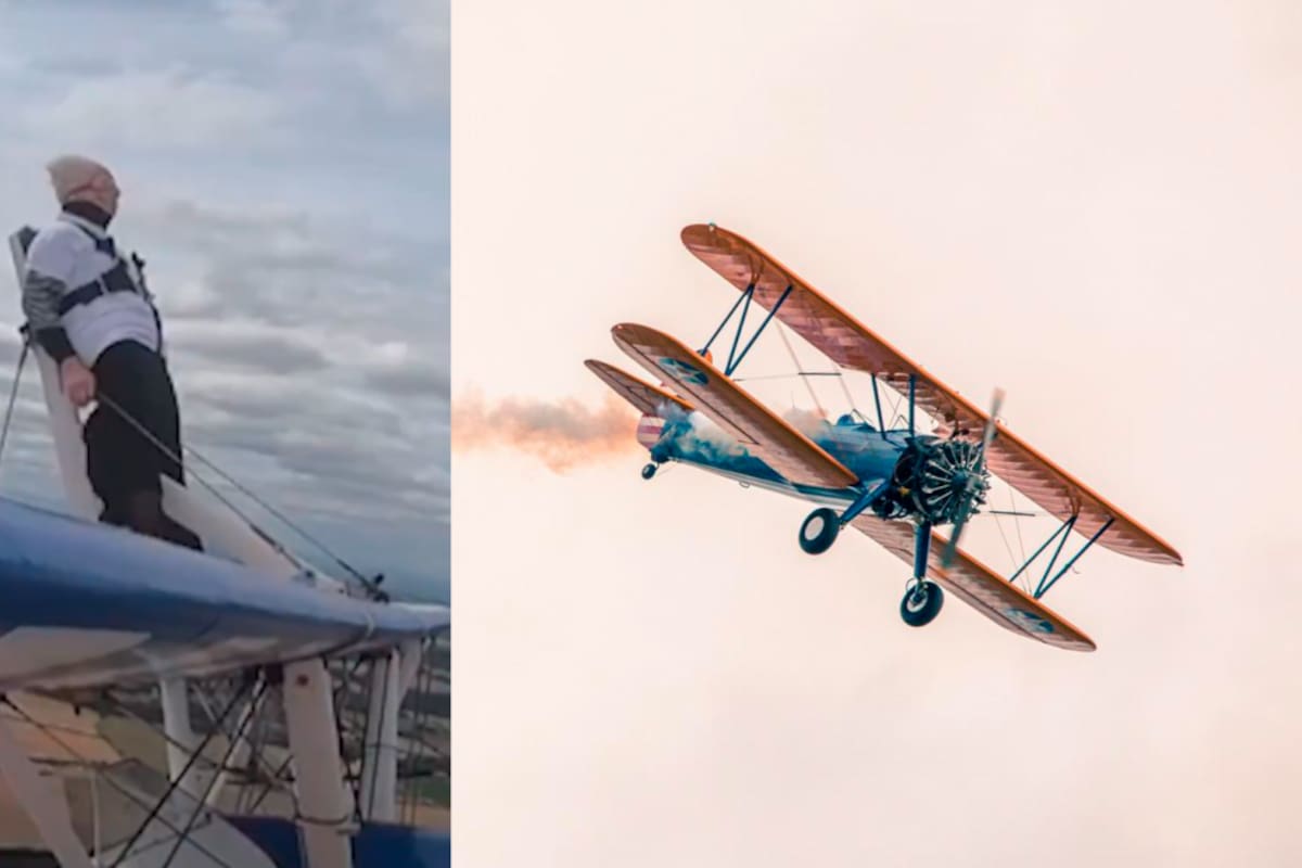 Con 93 años voló amarrada a las alas de un avión y rompió ‘Guinness’ récord