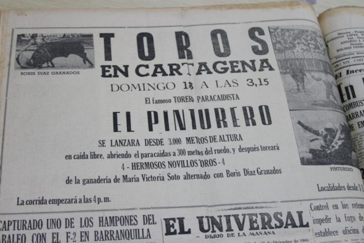Anuncio del torero paracaidista "El Pinturero". EL UNIVERSAL