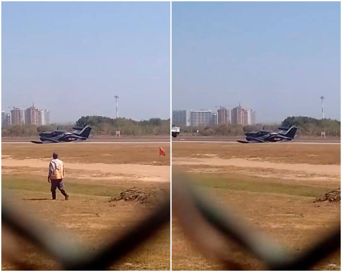 Dos secuencias de la trayectoria de la aeronave tras su emergencia en la pista del Aeropuerto Rafael Núñez de Cartagena en la mañana de este martes. //Fotos: Cortesía