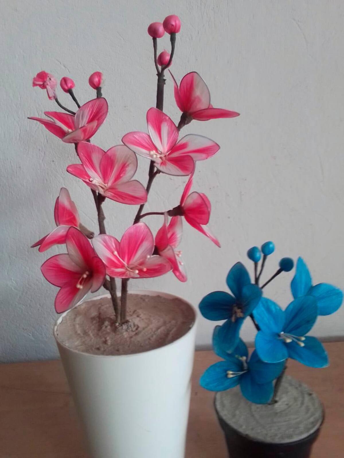 Plantas hechas con material de reciclaje son ofrecidas al público en el vivero de la fundación. // Foto: cortesía.