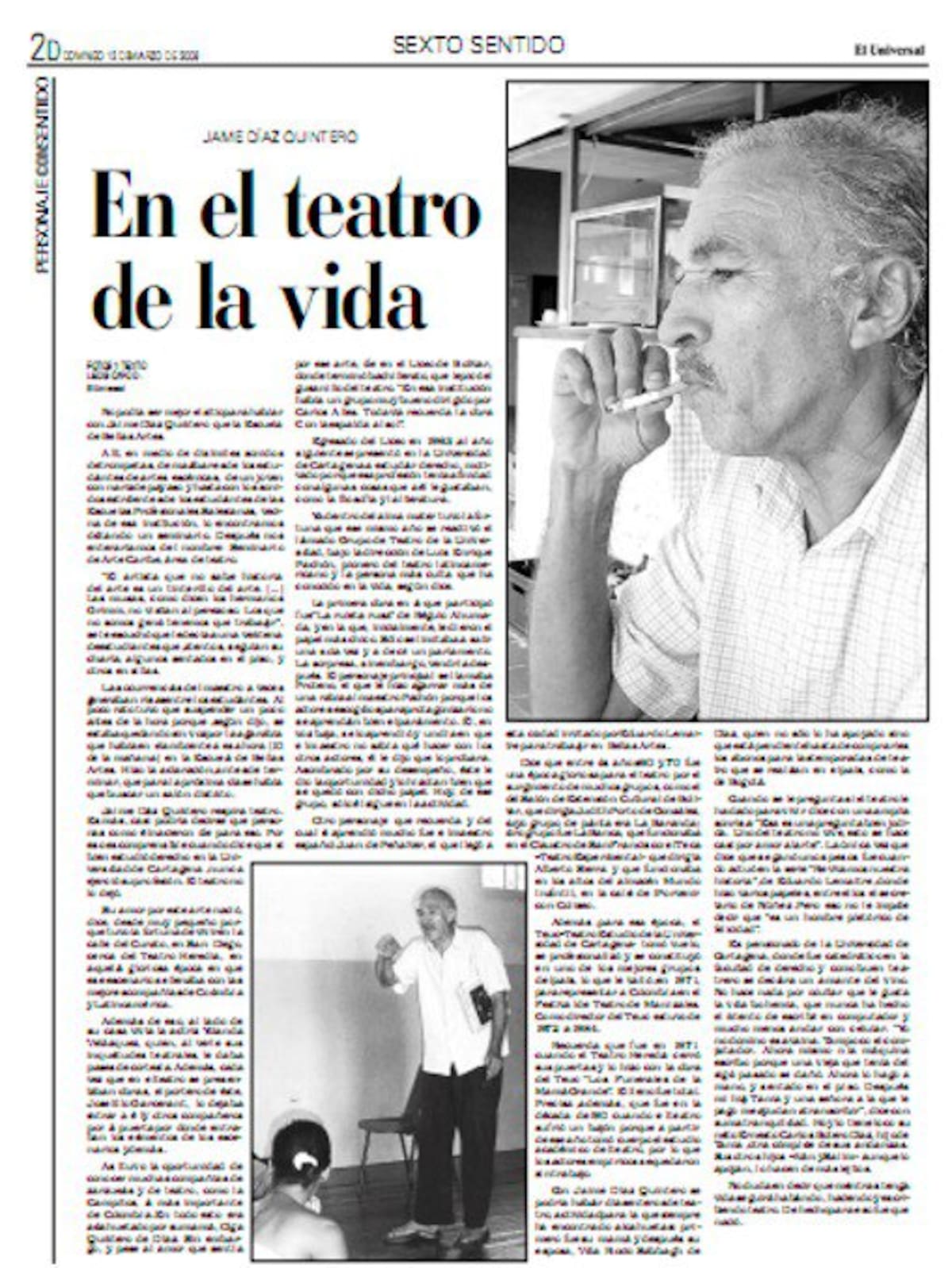 Artículo de Jaime Díaz Quintero publicado en Sexto Sentido. ARCHIVO