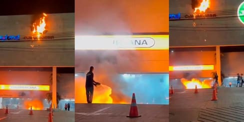 Video: Controlan incendio en la entrada del centro comercial Caribe Plaza