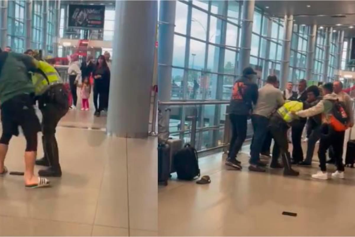 Video: extranjero ataca a policía en aeropuerto El Dorado de Bogotá