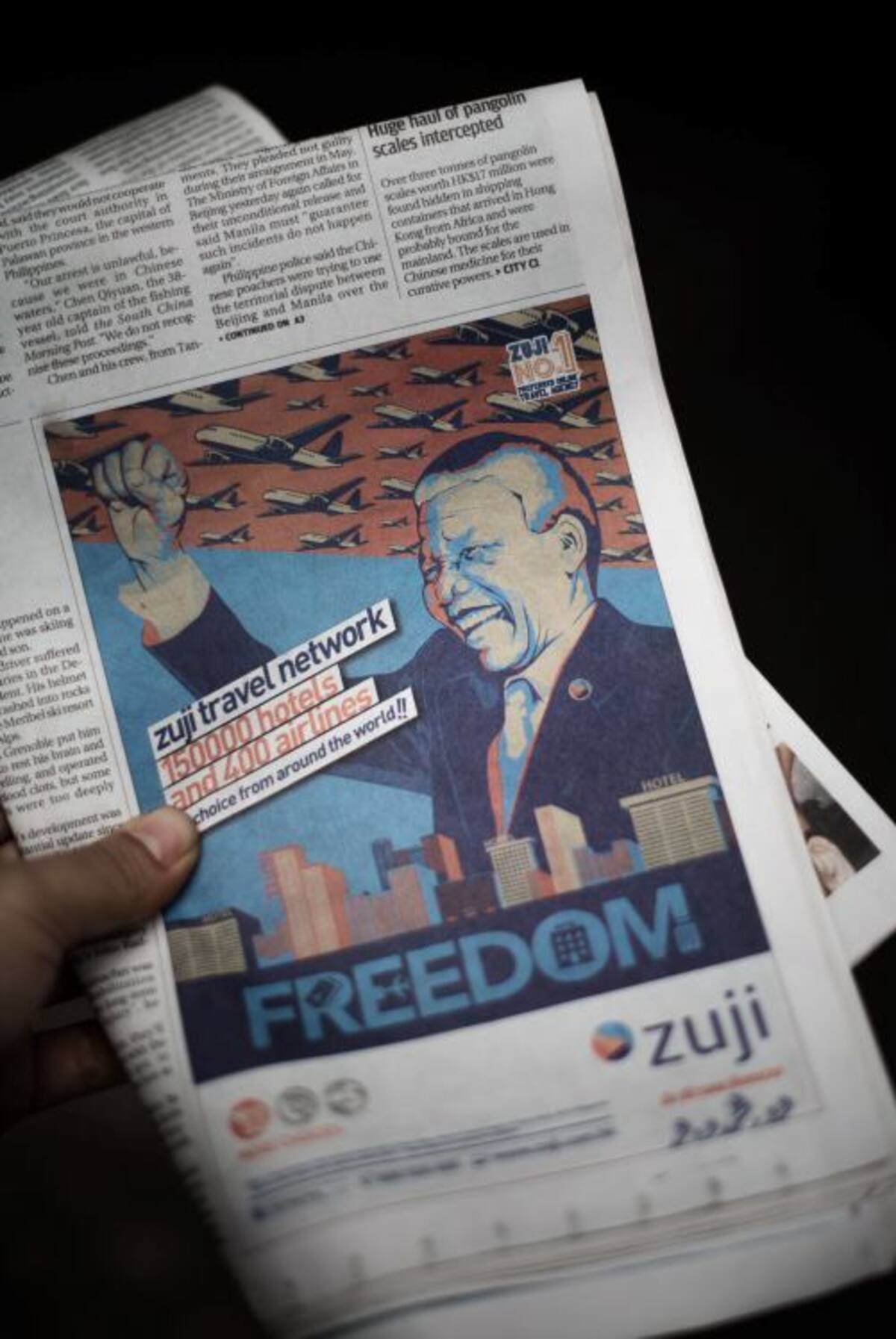 La publicidad fue publicada en la portada del South China Morning Post. AFP PHILIPPE LOPEZ