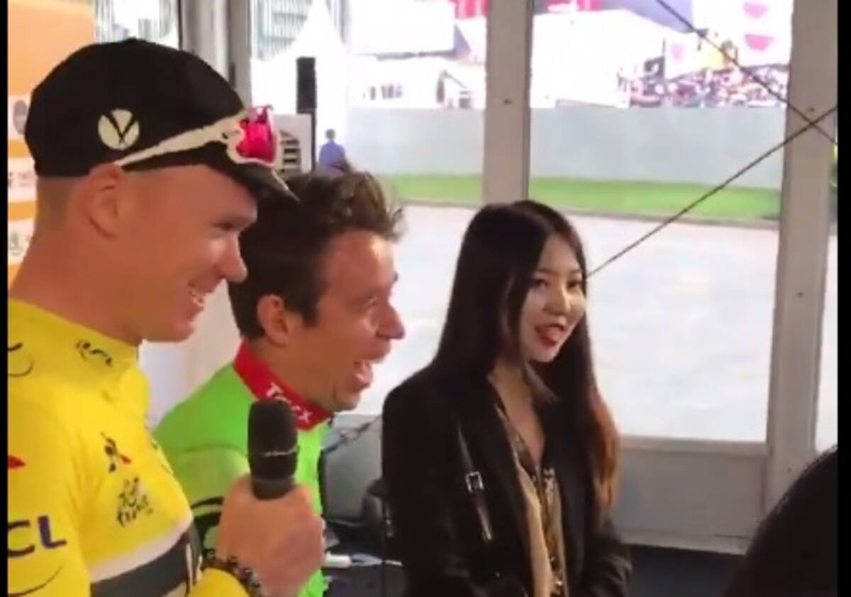 Rigoberto Urán y Chris Froome. Captura de video